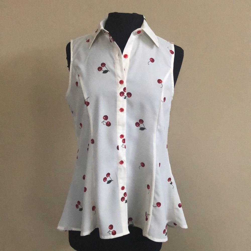Urban Diction Cherry Blouse- Sleeveless-Flitter like bottom